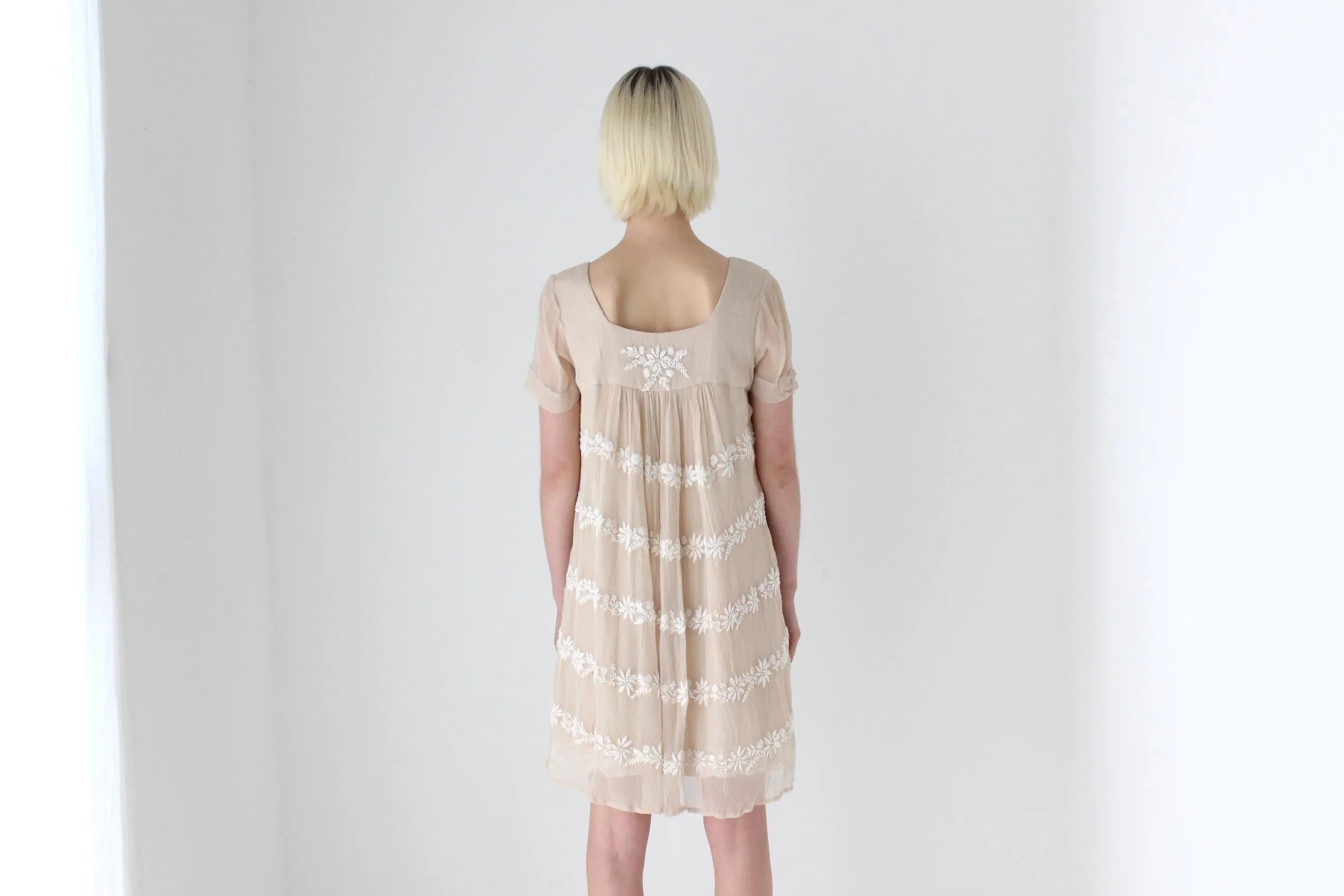 2000s Pure Silk Embroidered Babydoll Smock