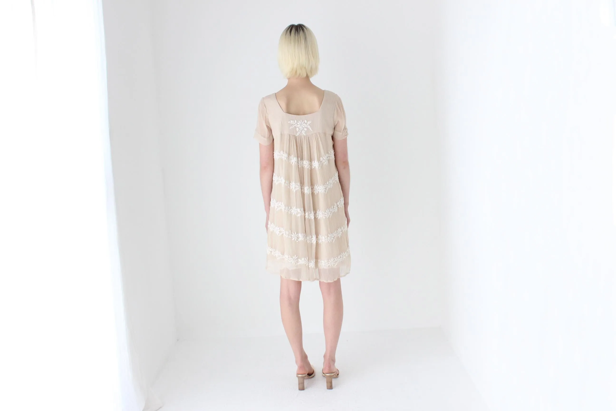 2000s Pure Silk Embroidered Babydoll Smock