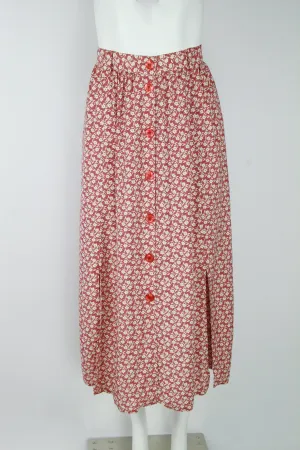 90s red floral and dot midi skirt - M