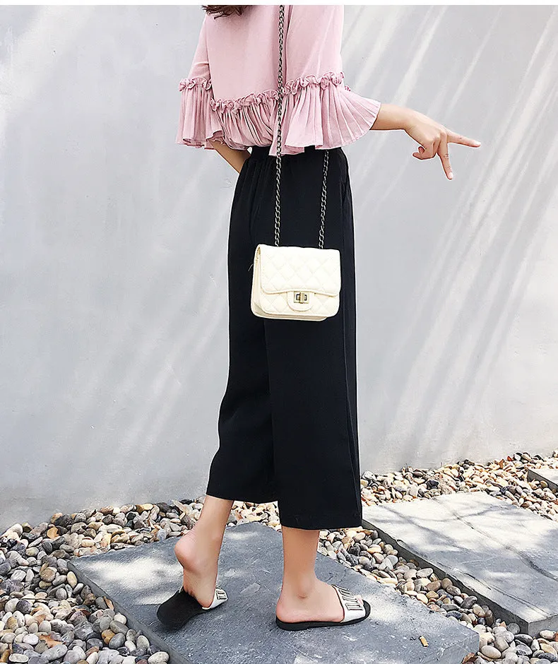Chiffon Wide Leg Pants Women Korean Slim Look High Waist Loose Casual Pants