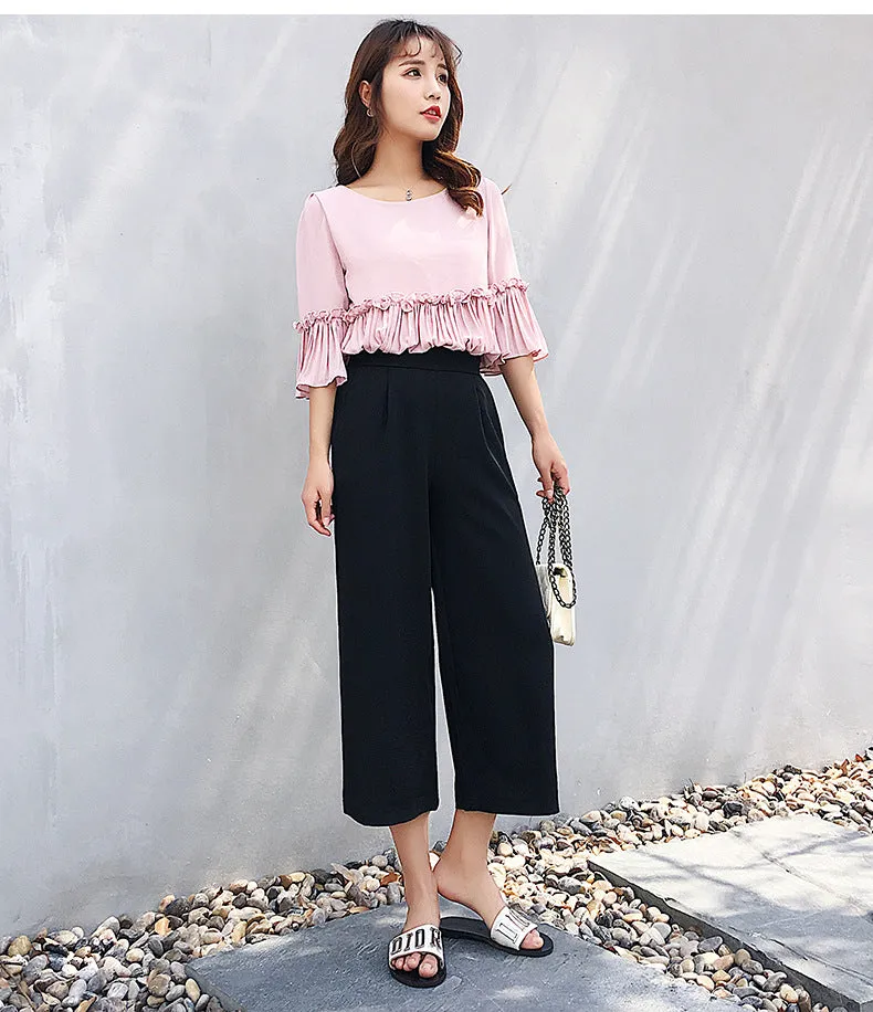 Chiffon Wide Leg Pants Women Korean Slim Look High Waist Loose Casual Pants