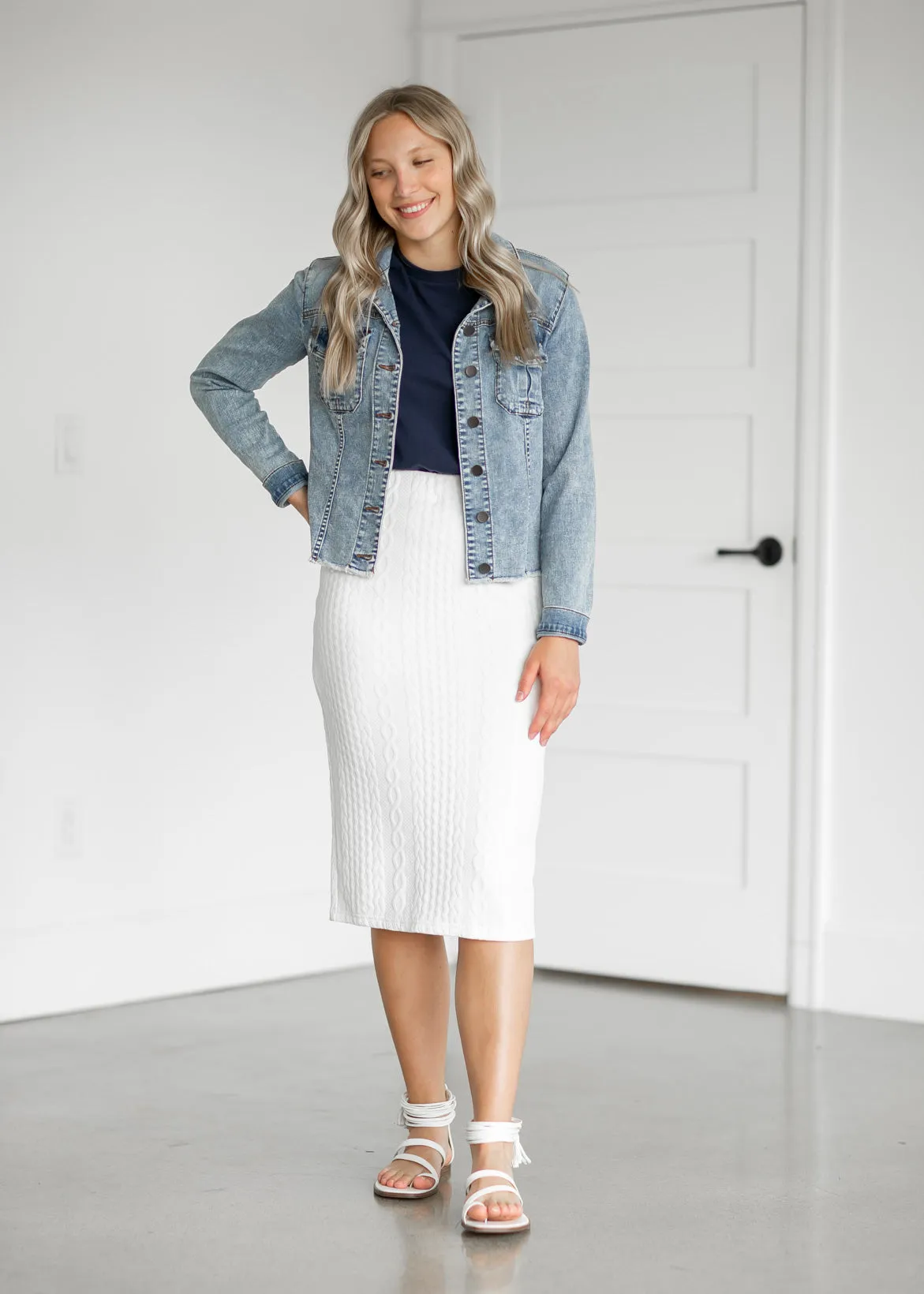 Cream Textured Knit Midi Skirt - FINAL SALE