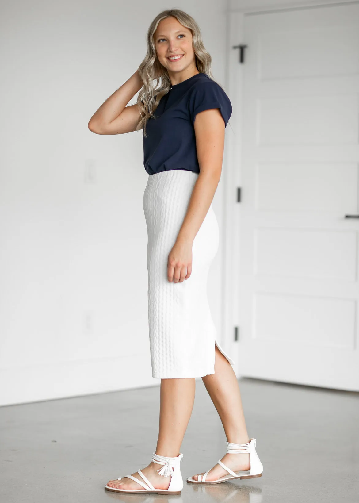Cream Textured Knit Midi Skirt - FINAL SALE