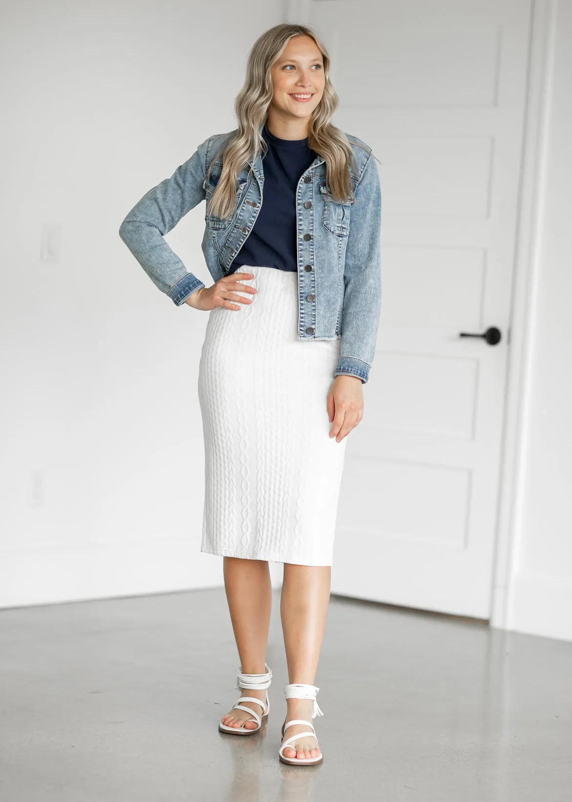 Cream Textured Knit Midi Skirt - FINAL SALE