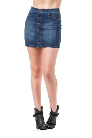 Denim Button Dowm Midi High Waisted Skirt
