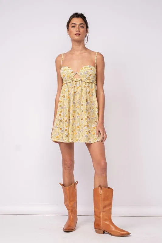 Drew Olive Floral Babydoll Cami Mini Dress