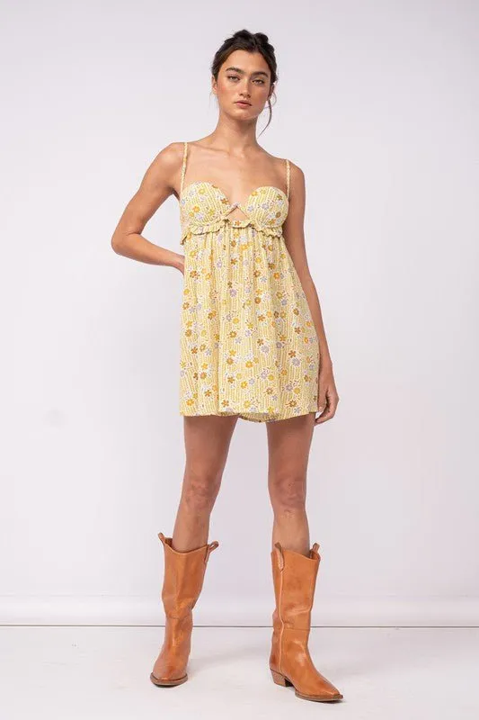 Drew Olive Floral Babydoll Cami Mini Dress