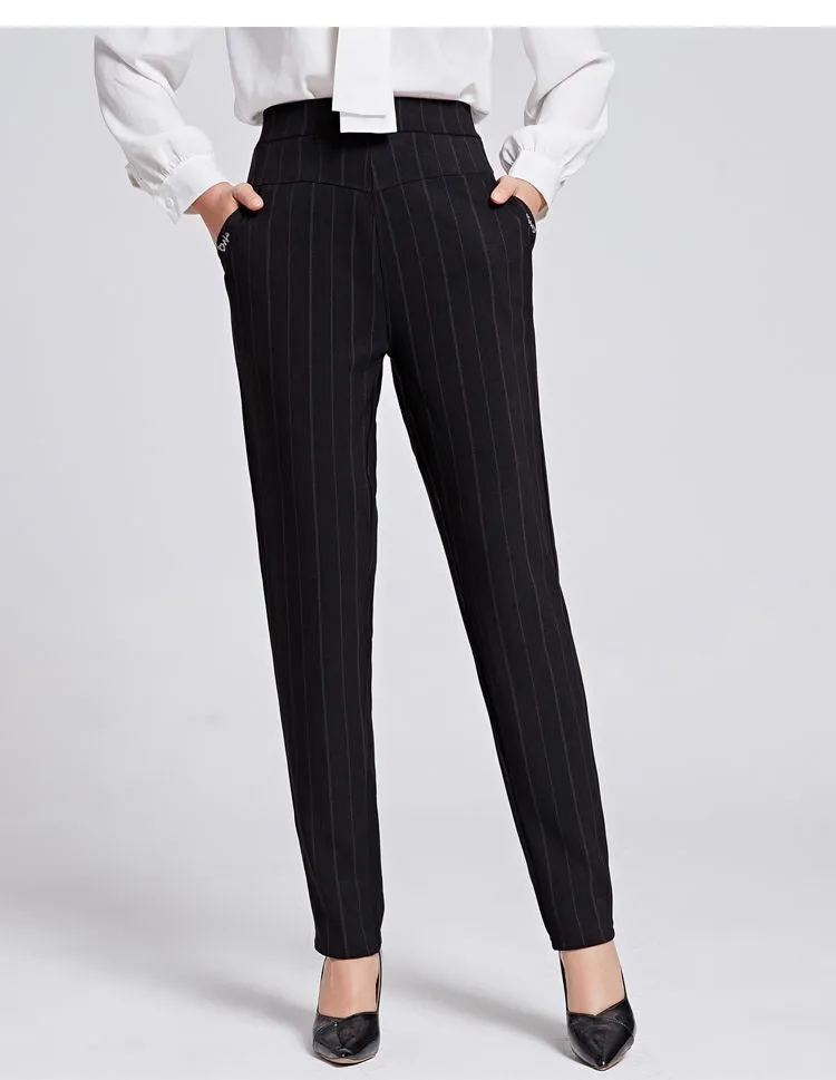 Elderly Pants Women High Waist Loose Straight Plus Size Chequered Casual Pants