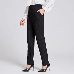 Elderly Pants Women High Waist Loose Straight Plus Size Chequered Casual Pants