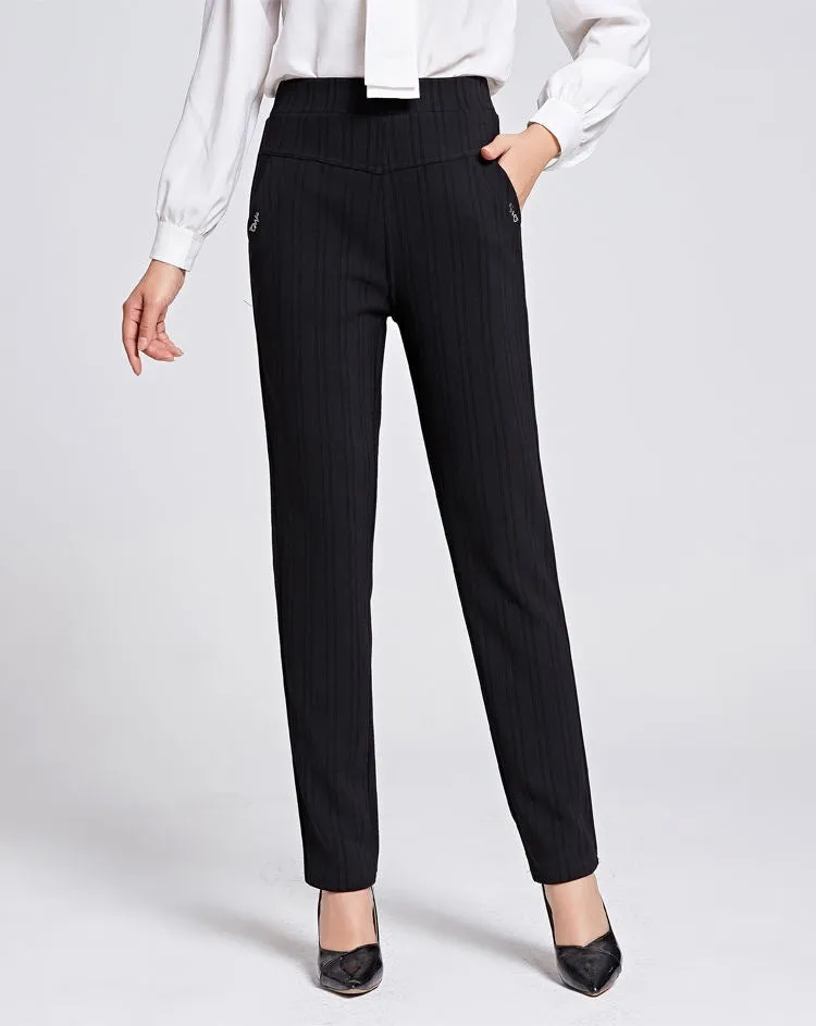 Elderly Pants Women High Waist Loose Straight Plus Size Chequered Casual Pants