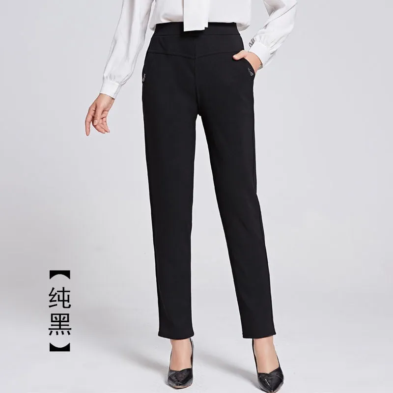 Elderly Pants Women High Waist Loose Straight Plus Size Chequered Casual Pants
