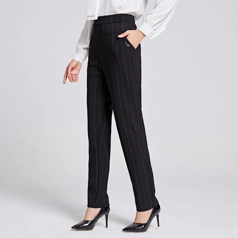 Elderly Pants Women High Waist Loose Straight Plus Size Chequered Casual Pants