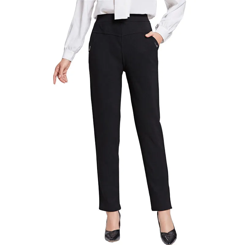 Elderly Pants Women High Waist Loose Straight Plus Size Chequered Casual Pants