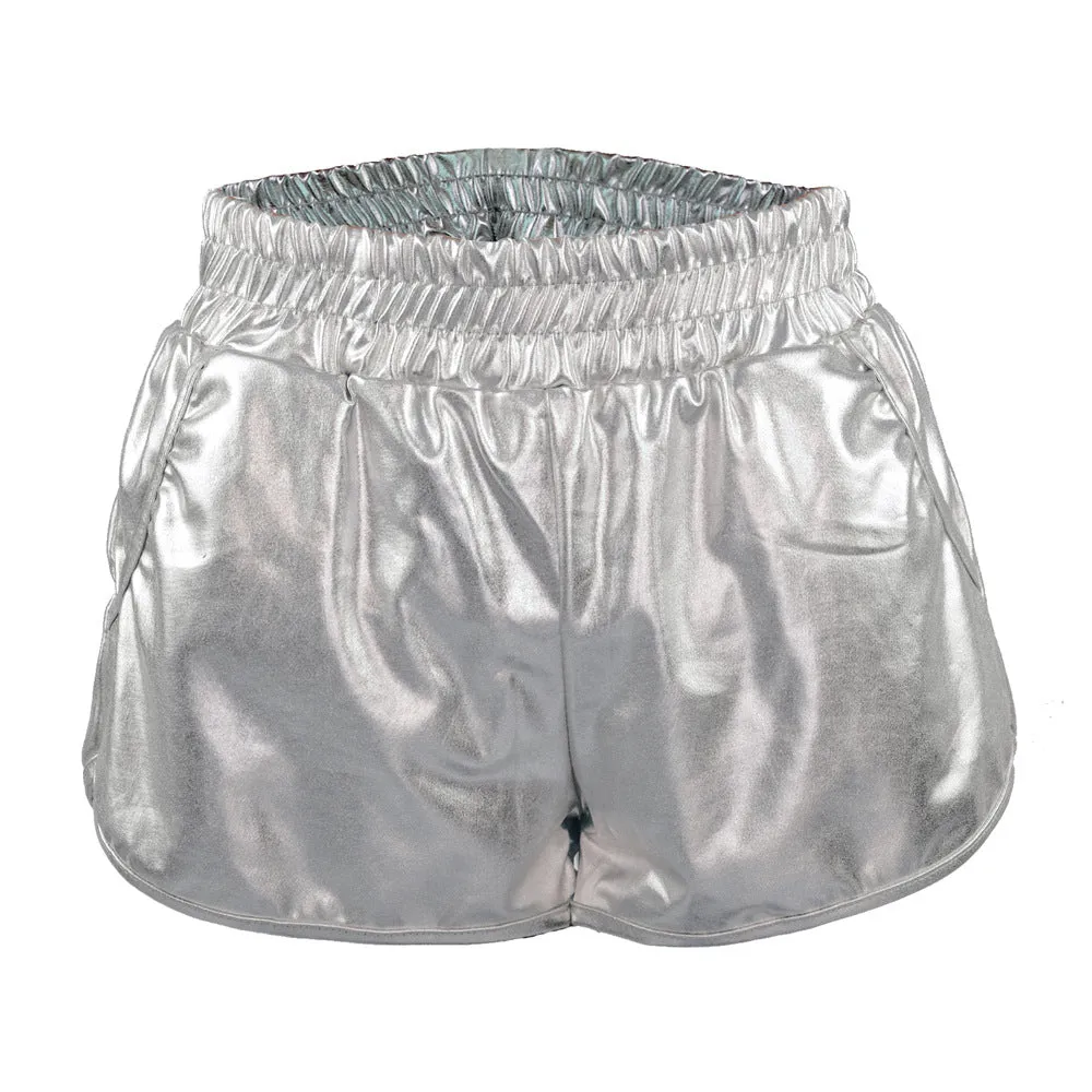 Europe Loose Pocket Elastic Waist Shorts PU Sexy Women Hot Leather Pants