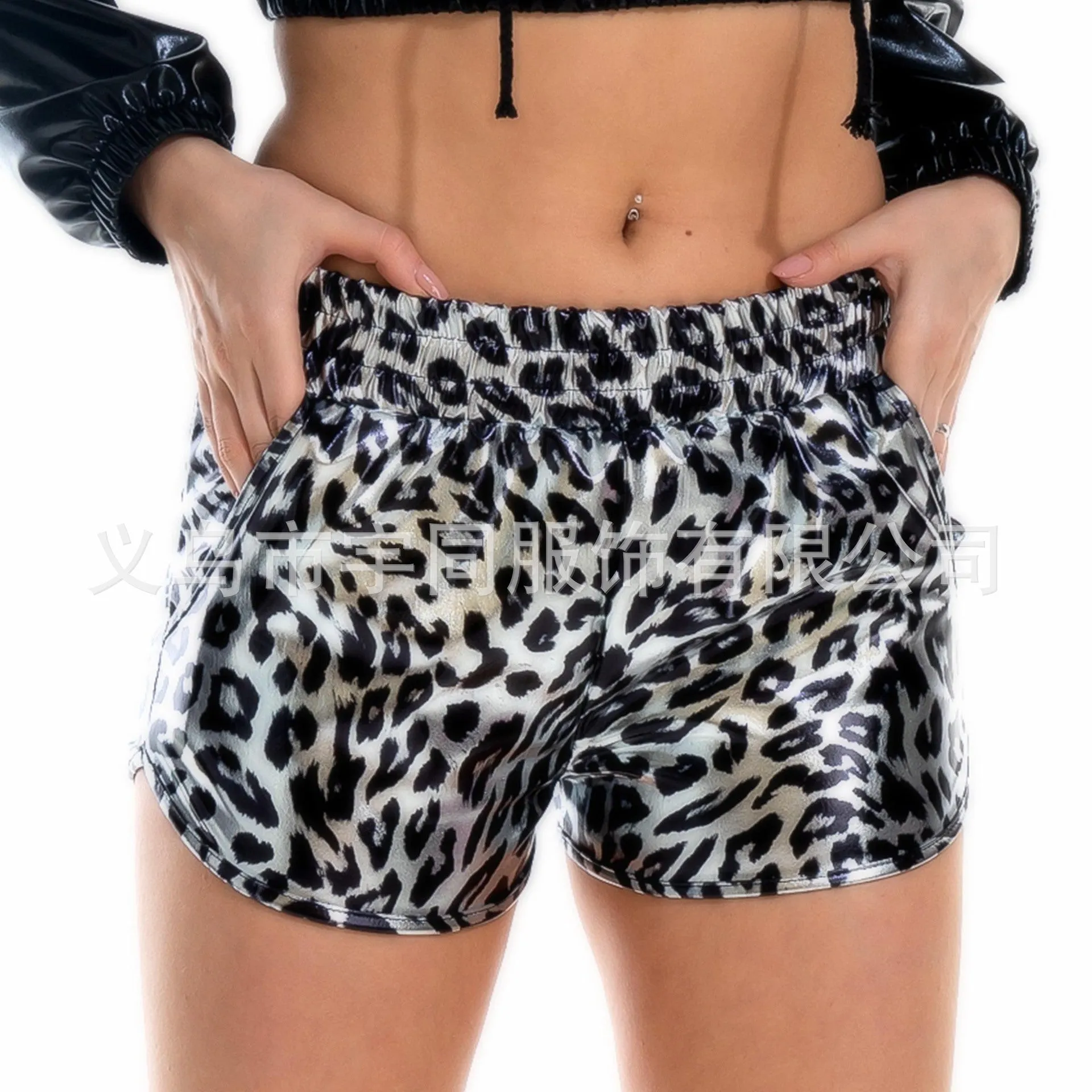 Europe Loose Pocket Elastic Waist Shorts PU Sexy Women Hot Leather Pants