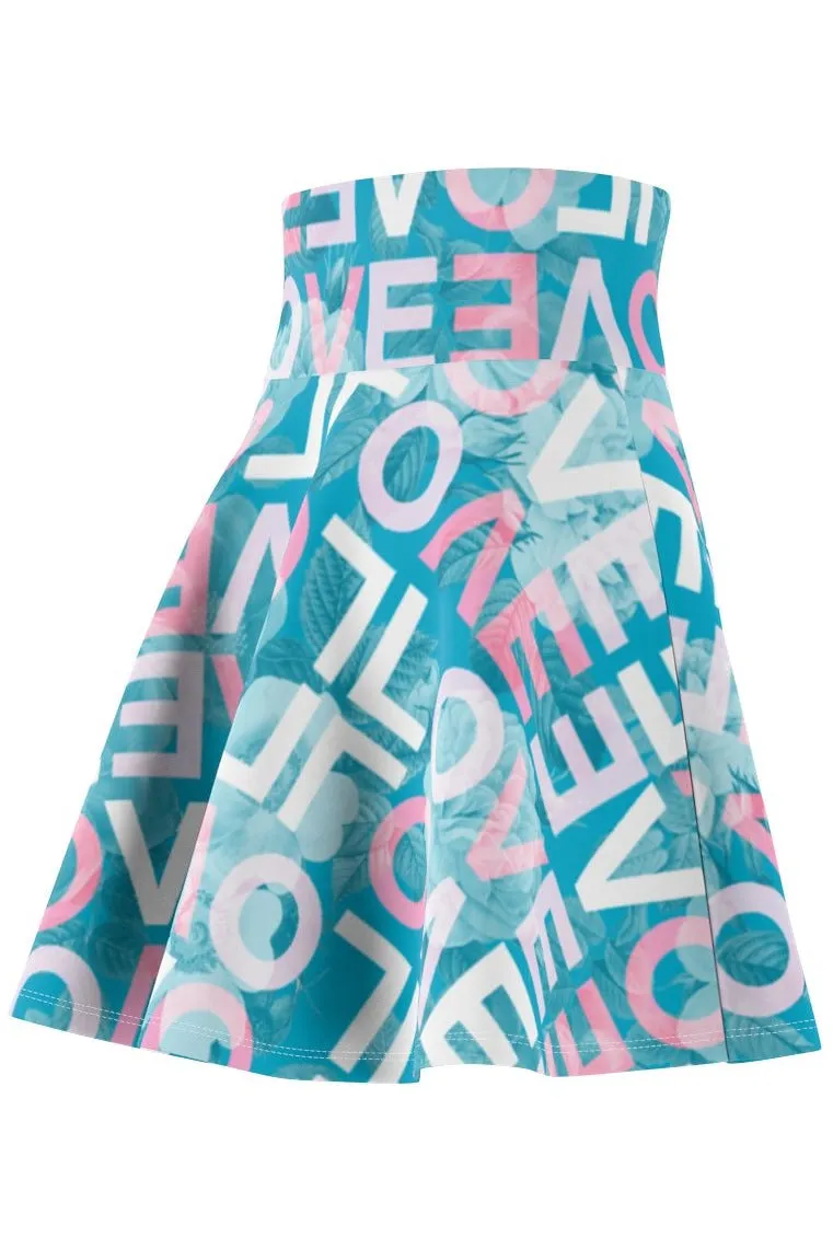 Floral Love Print Women's Skater Skirt