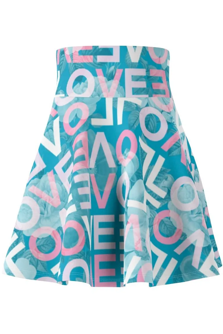 Floral Love Print Women's Skater Skirt
