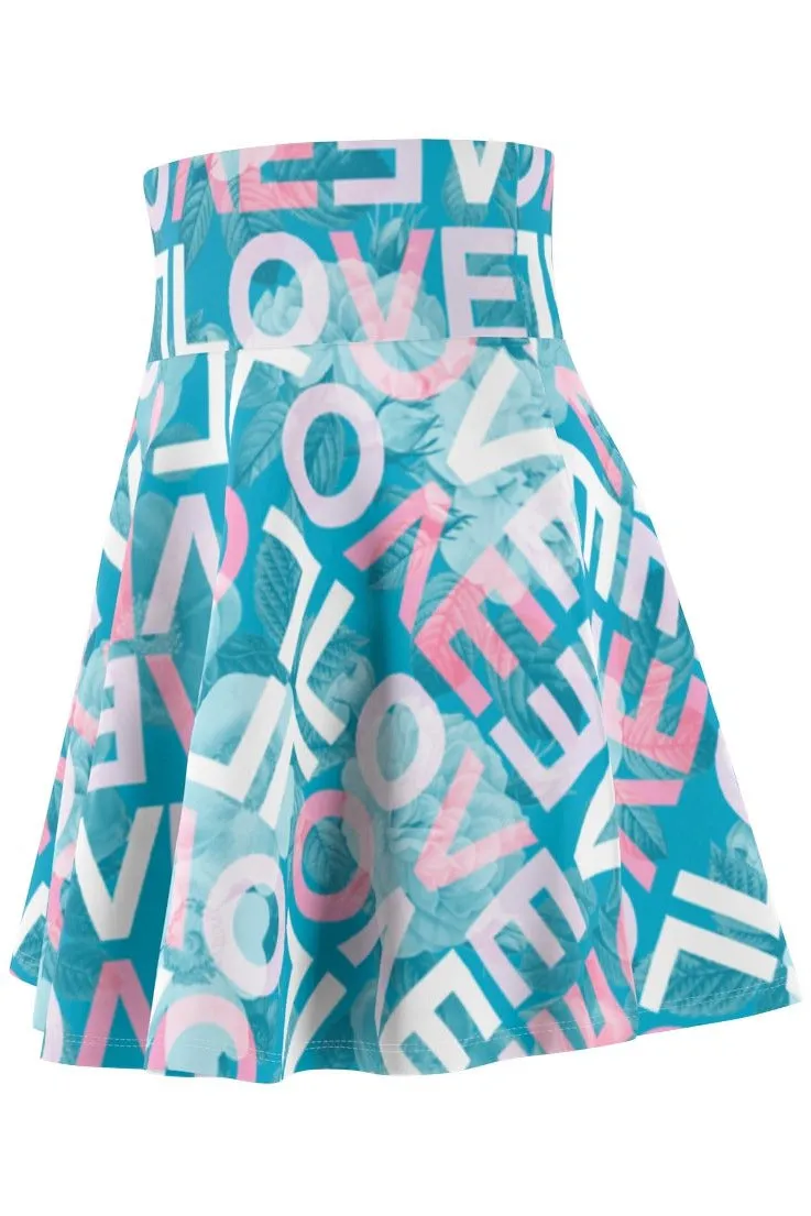 Floral Love Print Women's Skater Skirt