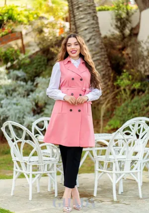 Gilet long classique en rose