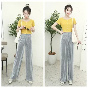 High Waist Loose Drape Wide Leg Pants Solid Colored Women Summer Chiffon Plus Size Outdoor Casual Long Pants