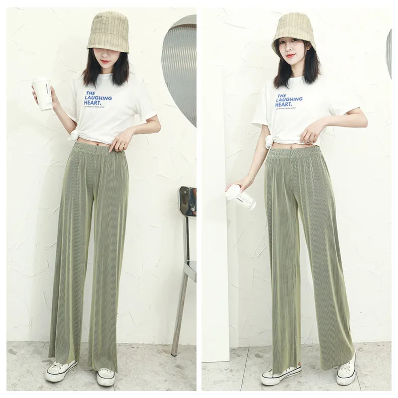 High Waist Loose Drape Wide Leg Pants Solid Colored Women Summer Chiffon Plus Size Outdoor Casual Long Pants