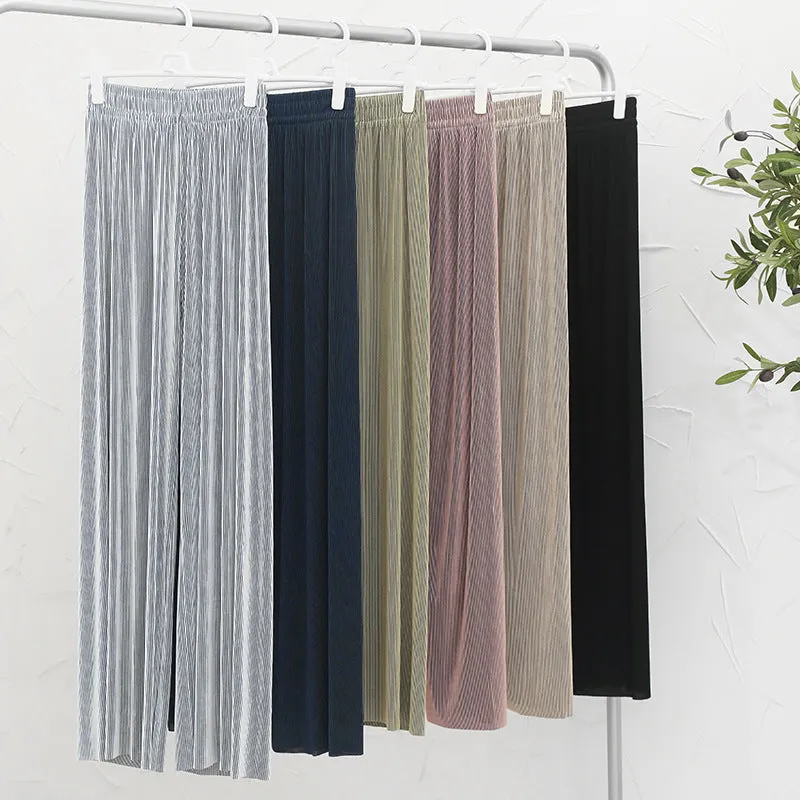 High Waist Loose Drape Wide Leg Pants Solid Colored Women Summer Chiffon Plus Size Outdoor Casual Long Pants