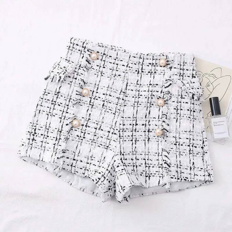 High Waist Tweed Shorts