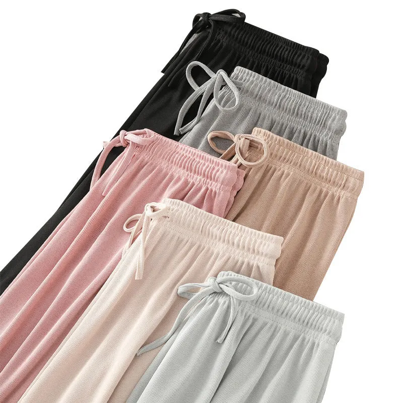 Ice Silk Wide Leg Pants Floor Length Women High Waist Slim Look Casual Loose Student Long Straight Pants