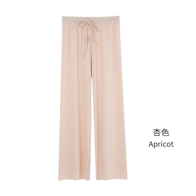 Ice Silk Wide Leg Pants Women High Waist Drape Summer Thin Floor Length Long Loose Slim Look Straight Casual Pants