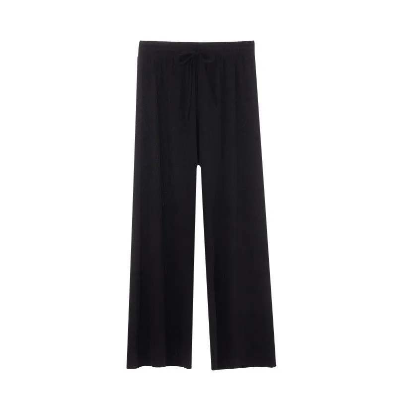 Ice Silk Wide Leg Pants Women High Waist Drape Summer Thin Floor Length Long Loose Slim Look Straight Casual Pants