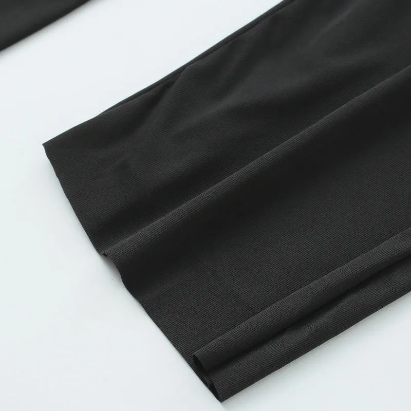 Ice Silk Wide Leg Pants Women Summer High Waist Drape Black Slim Look All-Matching Petite Straight Jeans Pants