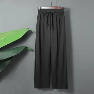 Ice Silk Wide Leg Pants Women Summer High Waist Drape Black Slim Look All-Matching Petite Straight Jeans Pants