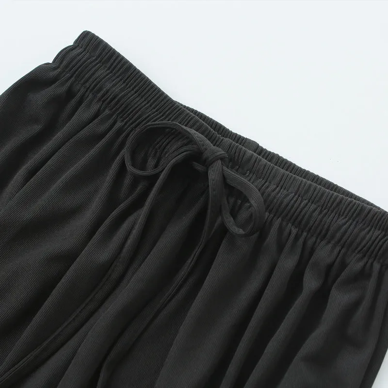 Ice Silk Wide Leg Pants Women Summer High Waist Drape Black Slim Look All-Matching Petite Straight Jeans Pants