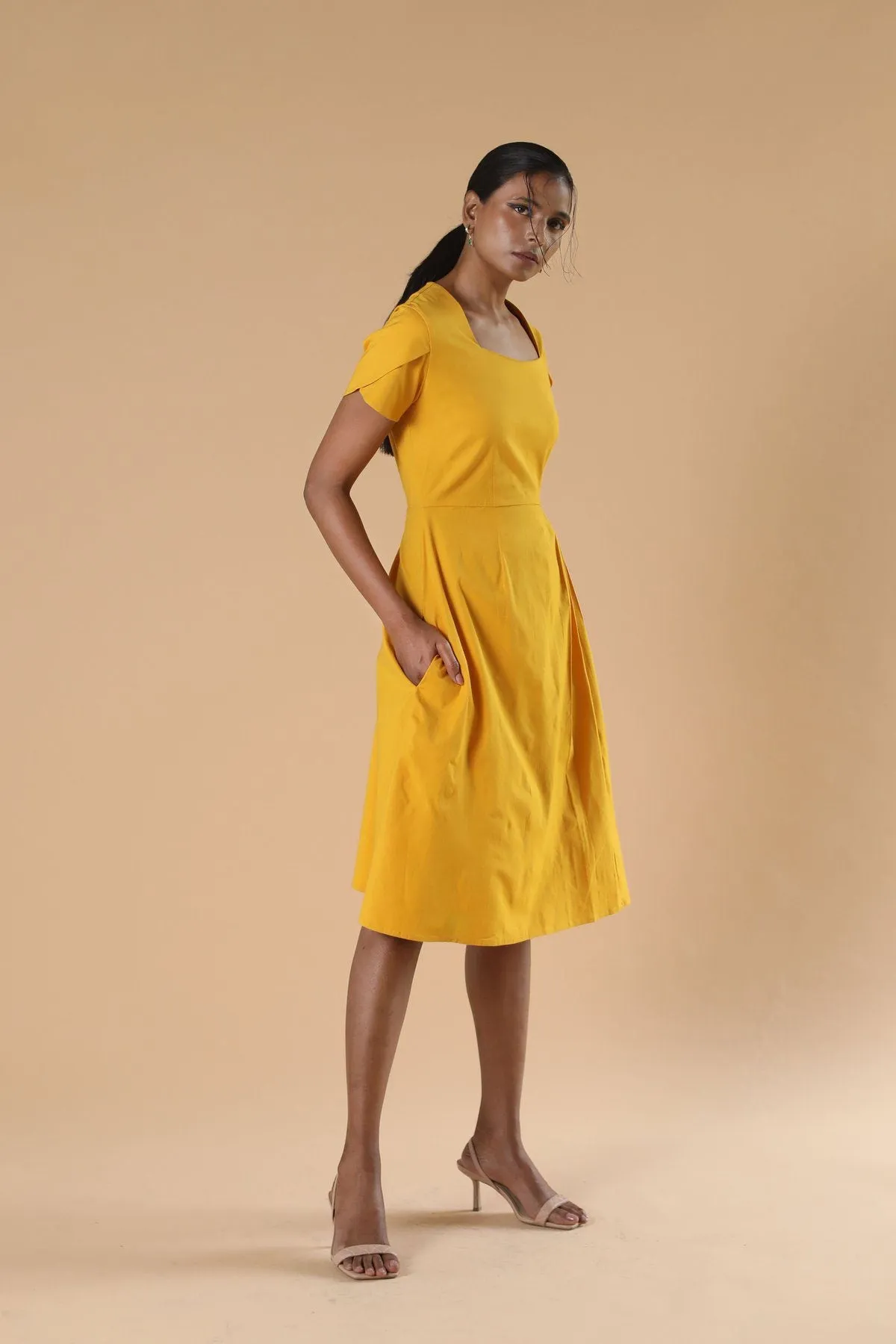 Ladies Yellow Midi Dress