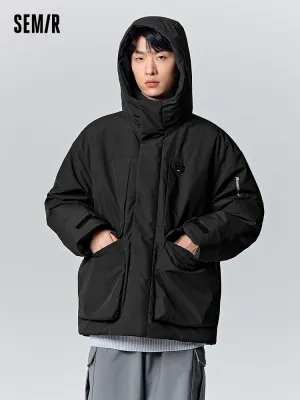 Men's morning gray mid-length thick cotton coat