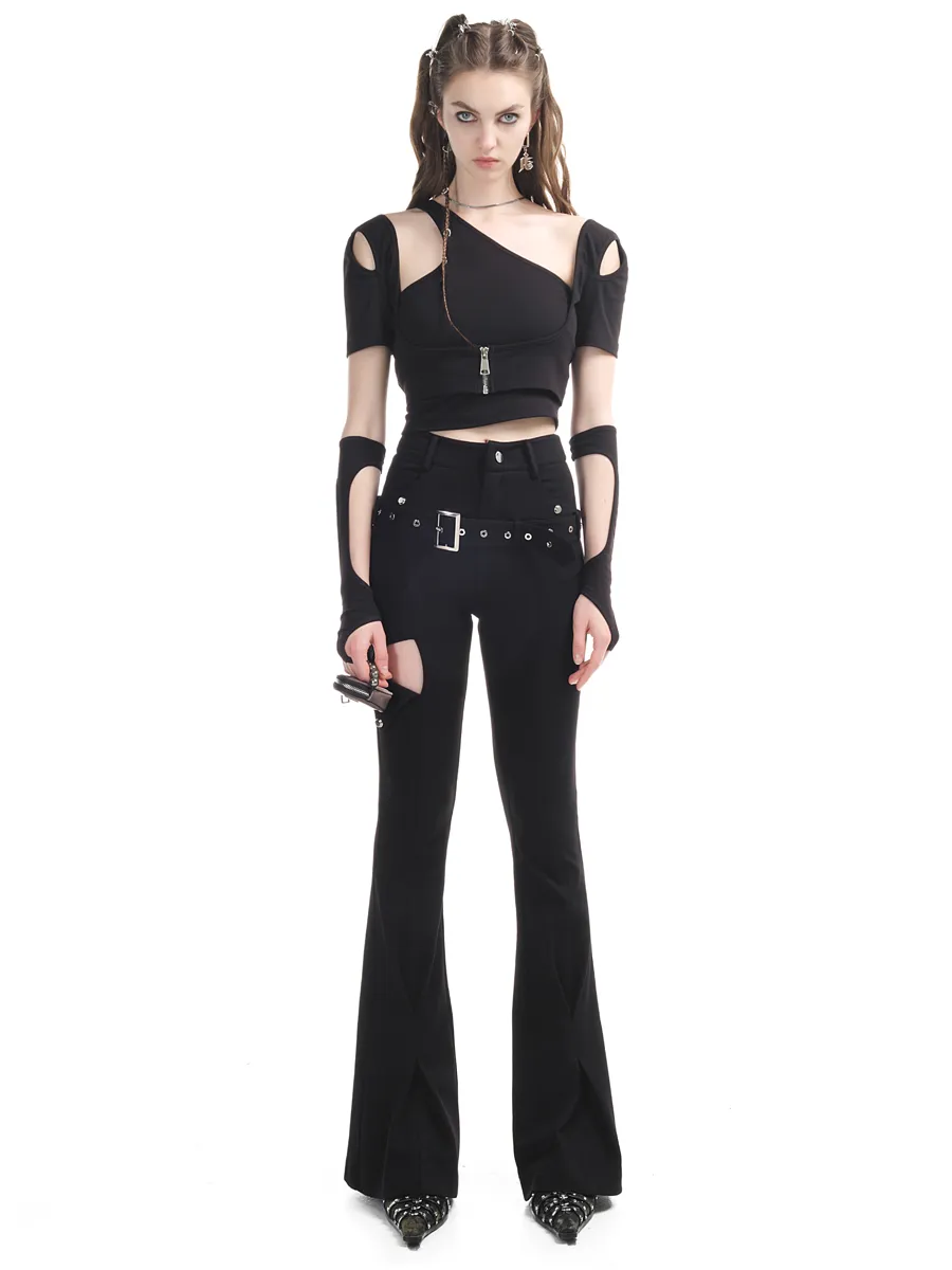 Nichi Belt Cut High-waist Flare-Pants