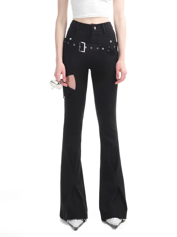 Nichi Belt Cut High-waist Flare-Pants