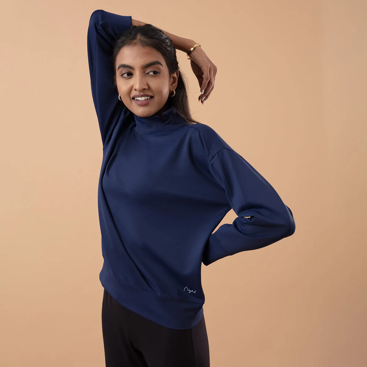 Nykd All Day Casual Chic High neck Sweatshirt-NYAT157-Peacoat