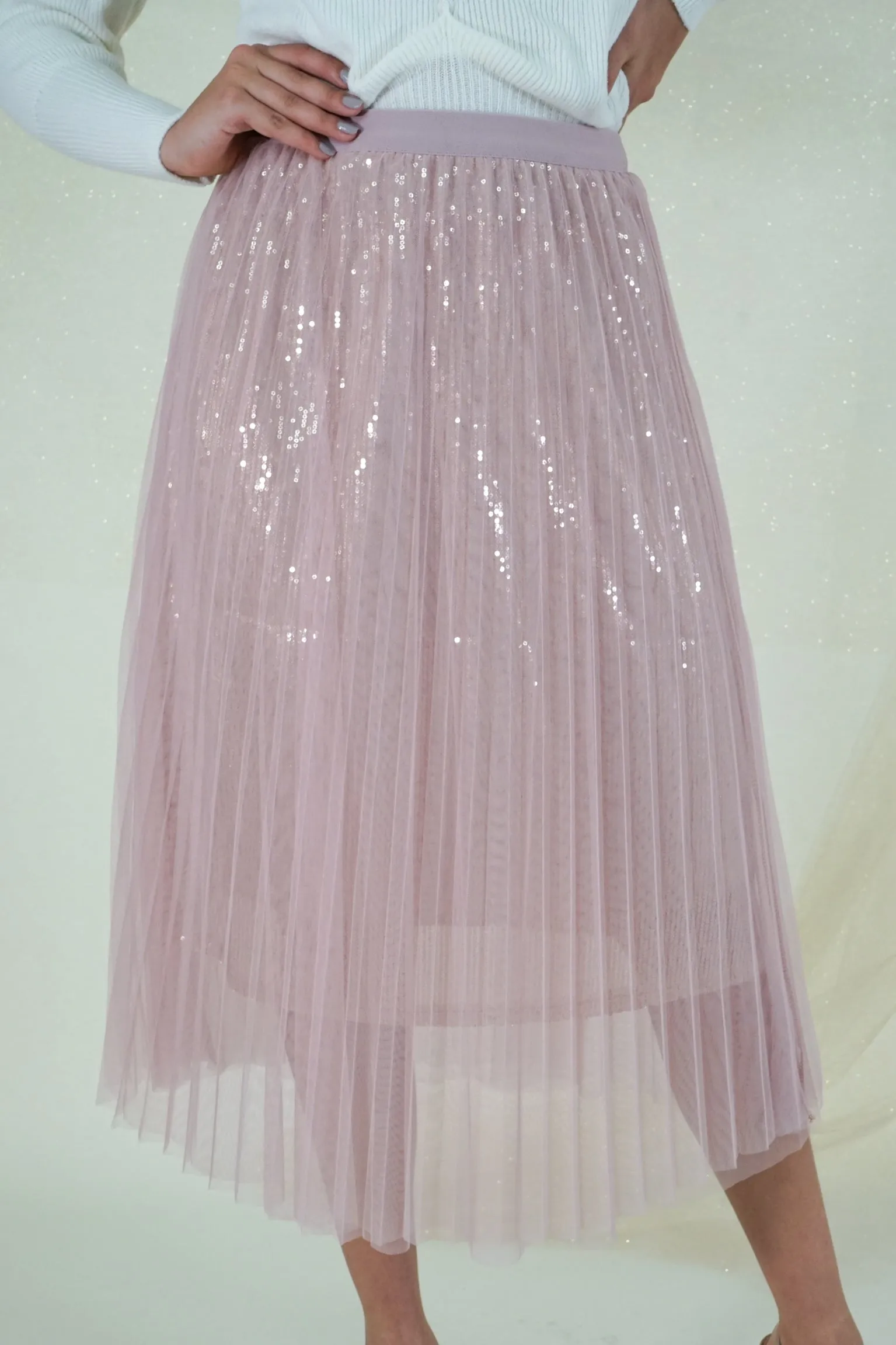 Pink Pleated Midi Skirt