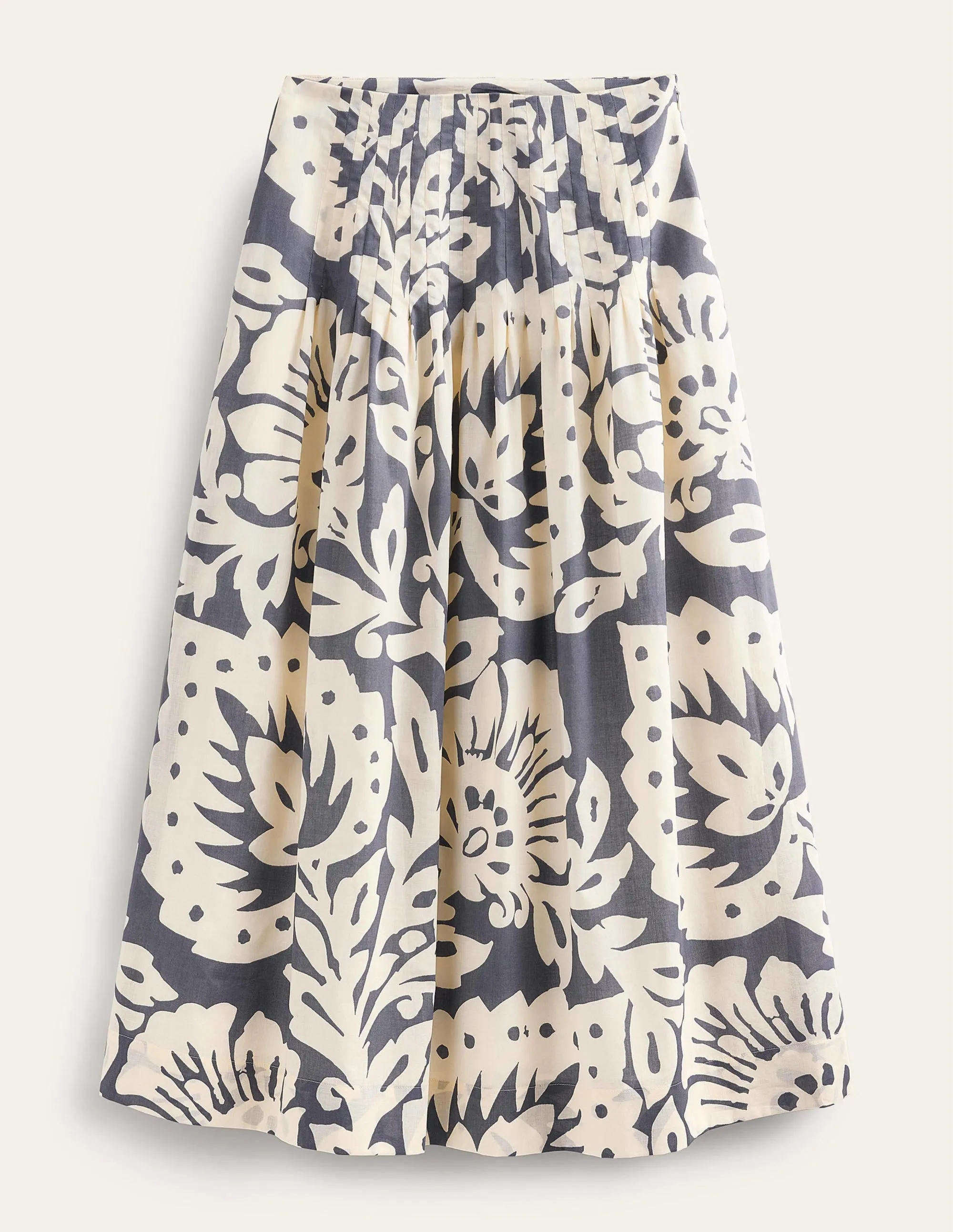 Pleated Cotton Midi Skirt-Sapphire, Oak Terrace