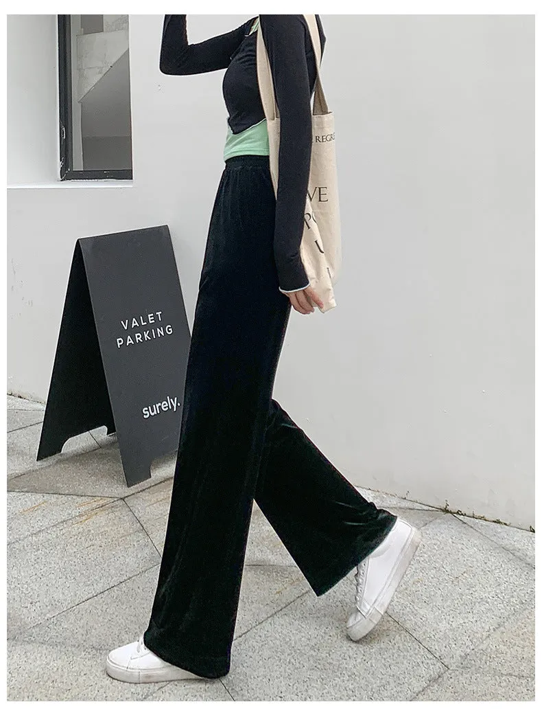 Popular Gold Wide Leg Pants Women High Waist Casual Loose Drape Floor Length Long Pants