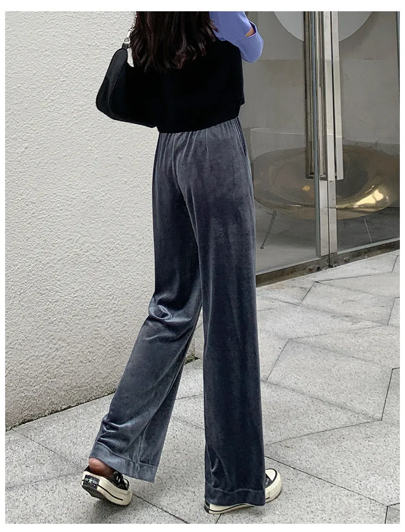 Popular Gold Wide Leg Pants Women High Waist Casual Loose Drape Floor Length Long Pants
