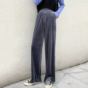 Popular Gold Wide Leg Pants Women High Waist Casual Loose Drape Floor Length Long Pants