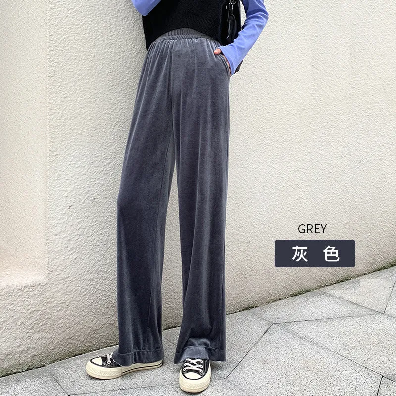 Popular Gold Wide Leg Pants Women High Waist Casual Loose Drape Floor Length Long Pants