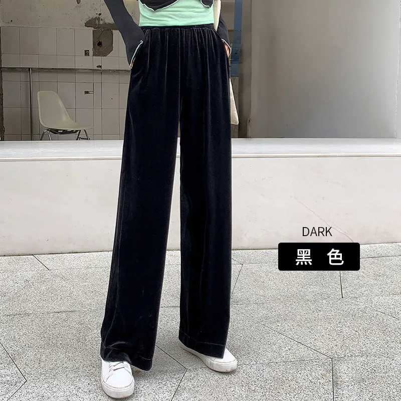 Popular Gold Wide Leg Pants Women High Waist Casual Loose Drape Floor Length Long Pants