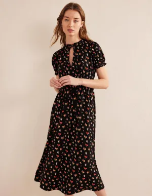 Rosanna Jersey Midi Tea Dress-Black, Dainty Sprig
