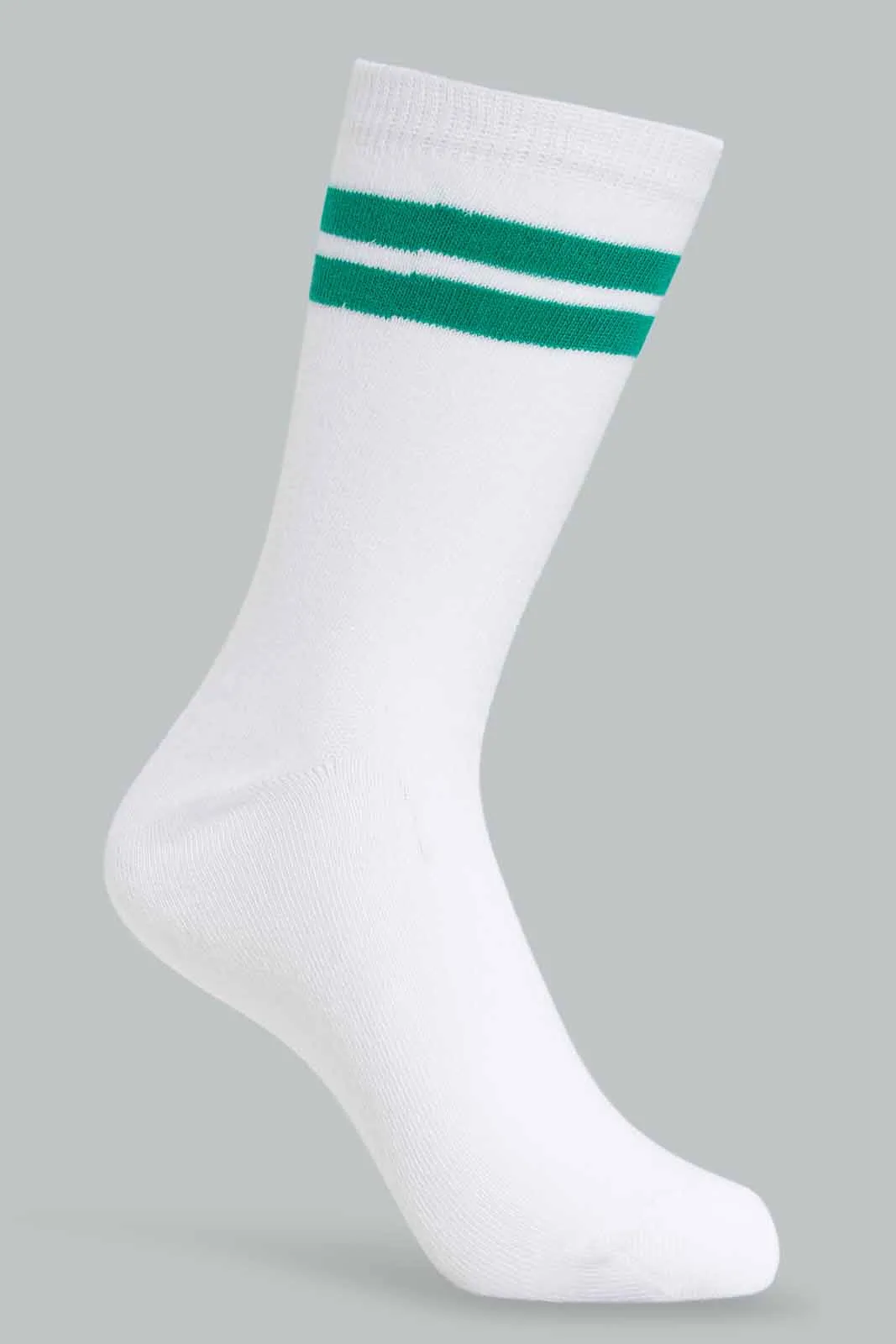 Senior Boys White and Greens Stripes Midi-Length Socks