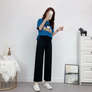 Summer Ice Silk Wide Leg Pants Women Thin Casual High Waist Black Drape Straight Floor Length Pants