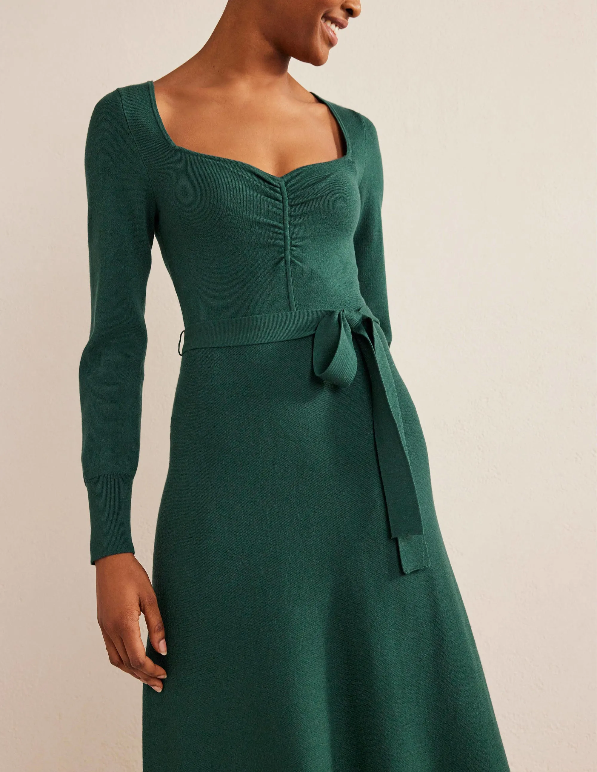 Sweetheart Midi Knitted Dress-Emerald Night