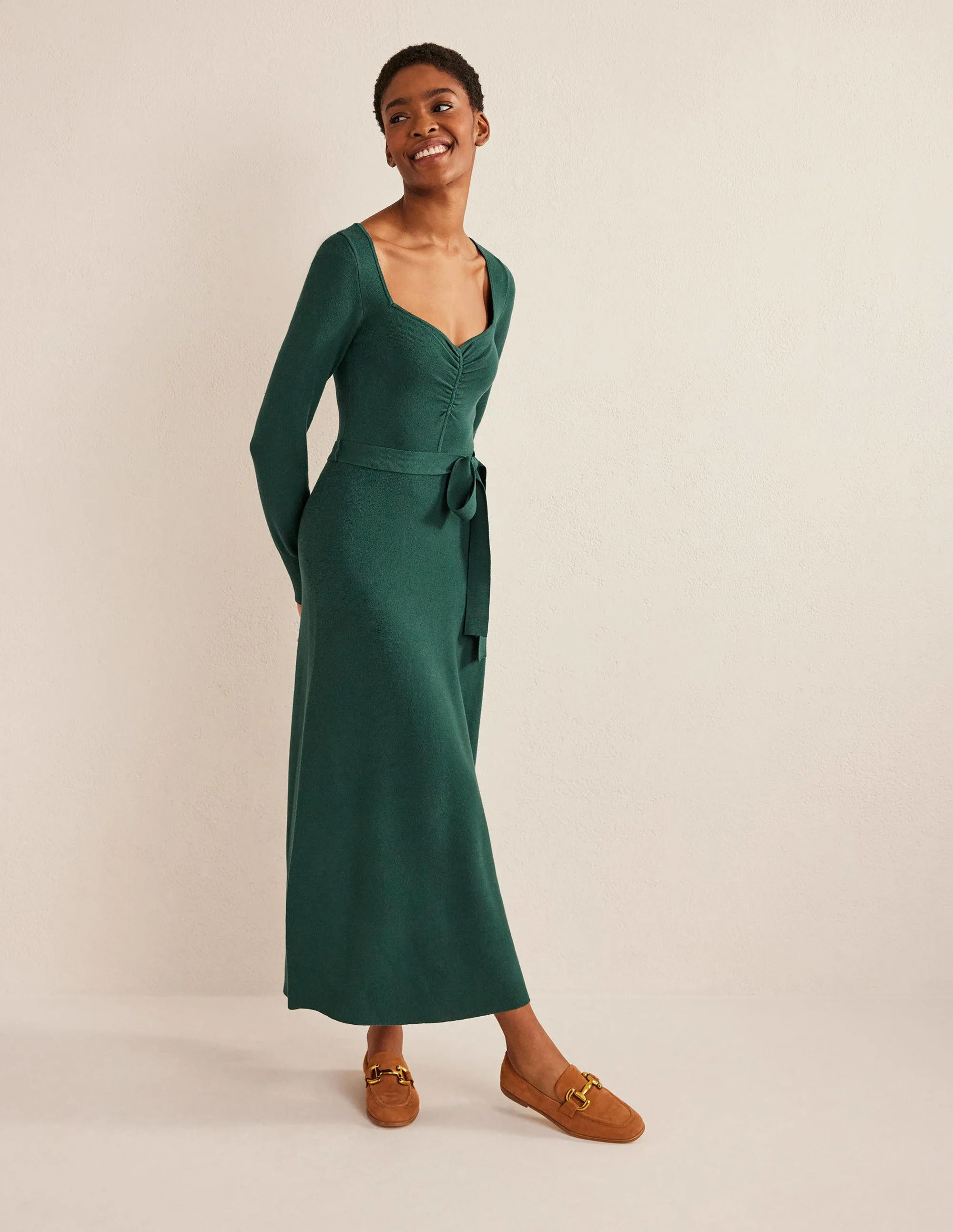 Sweetheart Midi Knitted Dress-Emerald Night